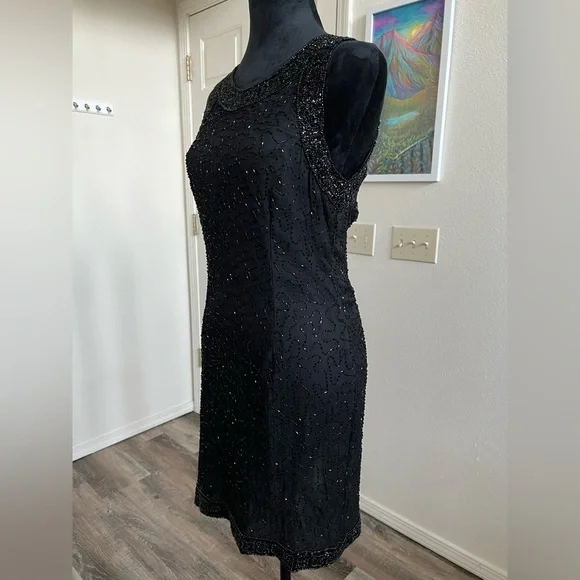 Laurence Kazar Beaded Cocktail Formal Silk Dress - Picture 3 of 11